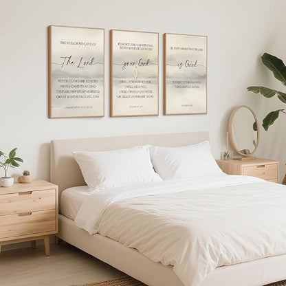 HLNIUC Jesus Scriptures Framed Wall Art,Inspiring Christian Scripture Wall Art Set of 3(24”x36”)The Lord Your God Is Good Bible Verse Wall Decor,Modern Religious Quotes Canvas Art Print for Home Living Room