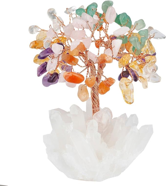 mookaitedecor Colorful Crystal Tree, Quartz Cluster Rock Crystal Base Bonsai Money Tree for Wealth and Luck