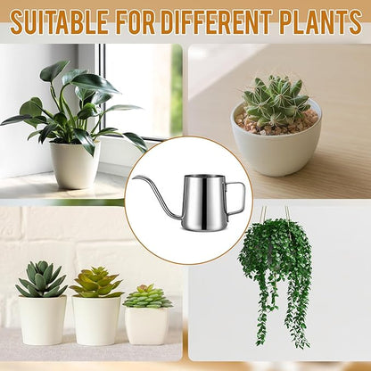 2 Pcs 12 oz / 350 ml Watering Can for Indoor Plants, 304 Stainless Steel Small Gooseneck Spout Kettle, Mini Indoor Watering Can with Scale and Long Spout