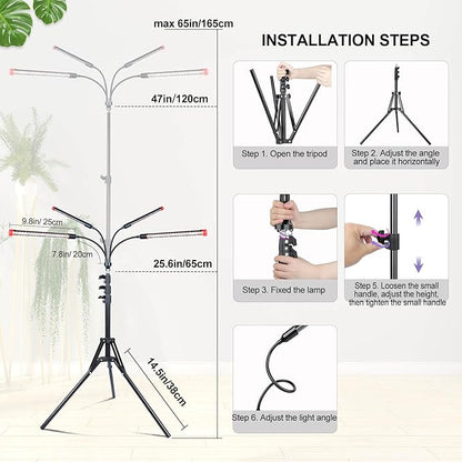 Grow Light with Stand and Timer 4,8,12 Hr, 36 Watt Standing Tall Plant Light for Bonsai Tree, Seed Starting, 24"-64" Adjustable Tripod Stand Plant Growing Lamps