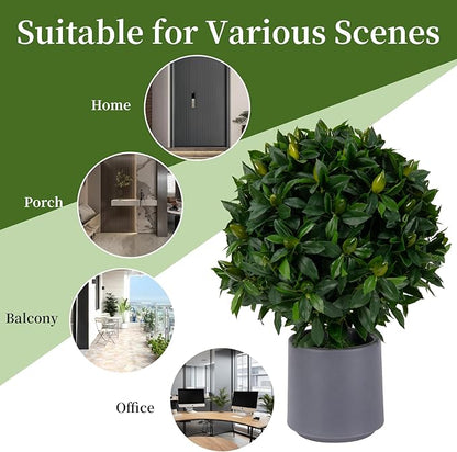 Artificial Topiary Ball Evergreen Set of 2 with Fruits, 23.6'' Boxwood Balls Shrubs with Pot, UV Resistant Outdoors Fake Plant for House Porch Decor, Faux Artificial Plants Bush Indoor & Outdoor