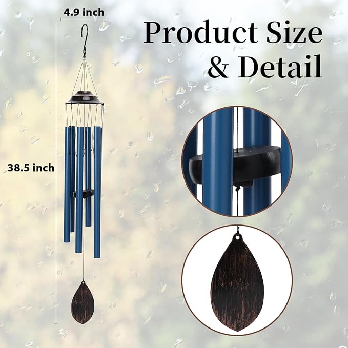 MUMTOP Wind Chimes for Outside - Deep Tone Memorial Sympathy Wind Chimes Outdoor, 38.5 Inch Windchimes Clearance for Garden, Patio,Yard Decor Gift (Blue)