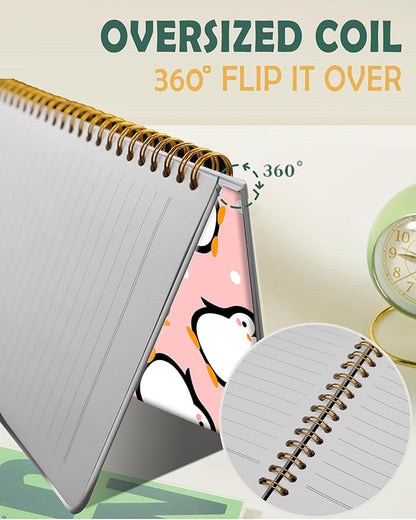 Ruled Spiral Writing Notebook,A5 Hardcover Lined College Journal for Women,Strong Twin-Wire Binding with Premium Paper,8.4" X 6",Perfect for School,Office,Home(Cute Penguin)