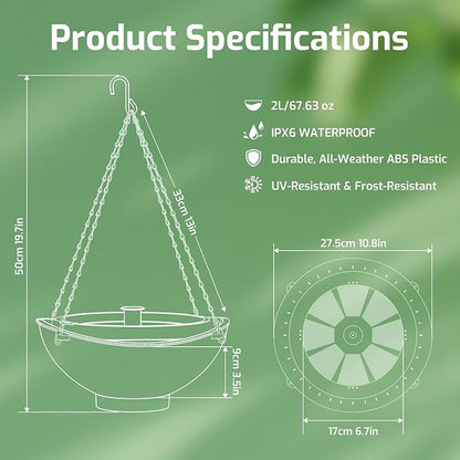 Solar Bird Bath with Fountain and Battery Backup, 3-in-1 Hanging or Freestanding Birdbath, Low-Water Protection & 3 Nozzles for Garden Patio Decor (Sky Blue)