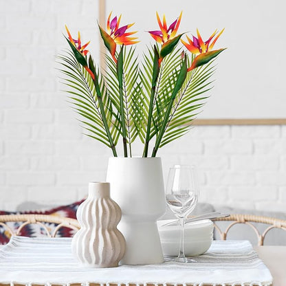 8 PCS Bird of Paradise Artificial Plant Combo Palm Leaves,4 Faux Bird of Paradise Plant with 4 Artificial Palm Leaves for Wedding Garden Office Home Indoor and Outdoor Decor(Orange)