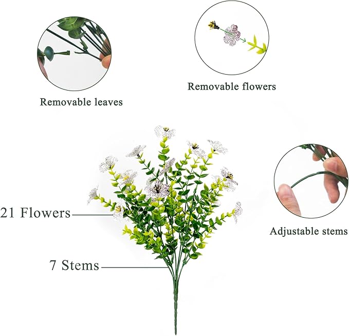 Artificial Flowers for Outdoors UV Resistant, 12 Bundles Realistic Silk Flower Faux Fake Plants for Porch Patio Yard Planters, Spring Summer Home Garden Decor, White