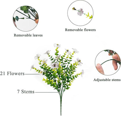 Artificial Flowers for Outdoors UV Resistant, 12 Bundles Realistic Silk Flower Faux Fake Plants for Porch Patio Yard Planters, Spring Summer Home Garden Decor, White