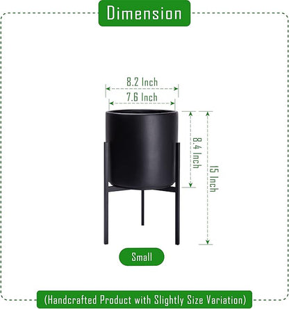 D'vine Dev Modern Black Plants Pot Cylinder Planter with Heavy Duty Stand, Small 8 Inch Pot, 12.6 Inch with Stand Height, 96-T-B-1