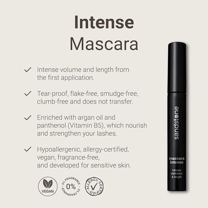 Hypoallergenic Mascara Sensitive Eyes - Smudge-Proof, Sweatproof, Lengthening Mascara with amazing separation of the lashes - Vegan, Non Toxic Mascara Black (Brown, 9 ml)
