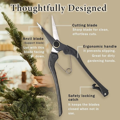 Professional Forged 8.2" Japanese Bud Cutting Pruning Shears Garden Flower Trimming Scissors Made in Japan (Single-blade)