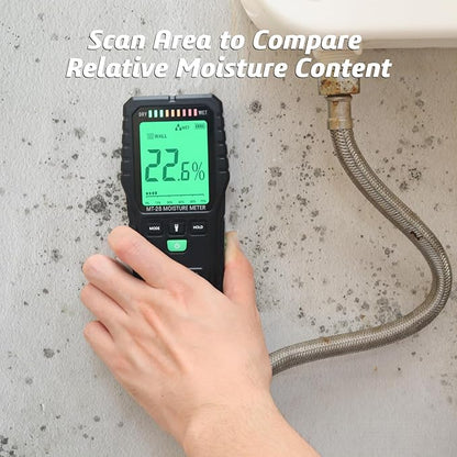 RDINSCOS Pinless Moisture Meter for Drywall, Wood & Masonry – Non-Invasive Digital Moisture Detector with 19mm Depth, Flashlight, LCD Display – Ideal for Leak Detection & Water Damage