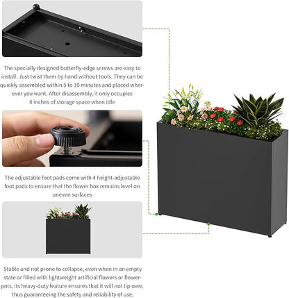 36" L x 12" W x 26" H Black Planter Box - Thickened Galvanized Steel with Weather-Resistant Coating, Heavy-Duty Raised Garden Bed for Outdoor Plants, Easy Assembly & Adjustable Feet