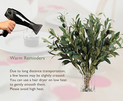 5PCS Artificial Olive Branches for Vases 18.9 Inch Faux Olive Tree Stems with Fruits,Fake Plants Greenery Leaves for Home Decor Weddings Party Floral Arrangement