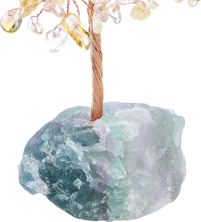 Jovivi Natural Citrine Crystal Tree, Raw Healing Crystals Fluorite Base Bonsai Money Tree for Home Office Table Decor Wealth and Luck