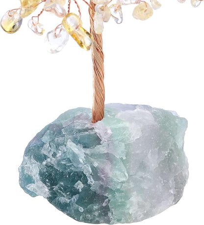 Jovivi Natural Citrine Crystal Tree, Raw Healing Crystals Fluorite Base Bonsai Money Tree for Home Office Table Decor Wealth and Luck