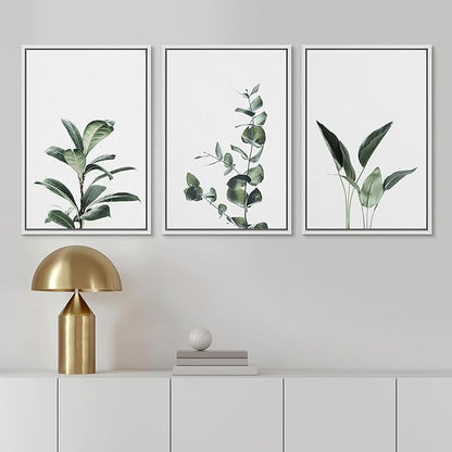 Ashbrook Framed Canvas Print Wall Art Set Green Floral Forest Plant Variety Nature Wilderness Photography Modern Art Minimal Chic Colorful for Living Room, Bedroom, Office - 16"x24"x3 White