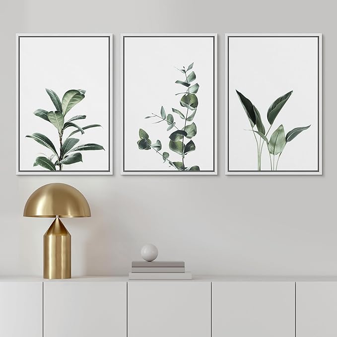 Ashbrook Framed Canvas Print Wall Art Set Green Floral Forest Plant Variety Nature Wilderness Photography Modern Art Minimal Chic Colorful for Living Room, Bedroom, Office - 24"x36"x3 White