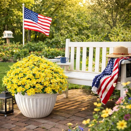 alyptus Artificial Flowers for Outdoors, 12 Bundles UV Resistant Spring Fake Flowers for Porch, Patio & Garden Decor – Realistic Outdoor Fake Plants with Lasting Color - Yellow