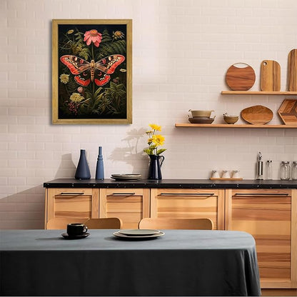 SAMHOU Framed 3D Textured Butterfly Wall Art, Hand Drawn Sandstone Butterfly Wall Decor, Vintage Nature Botanical Flower Pictures for Living Room Bedroom Office Home Decor 16x24 inch