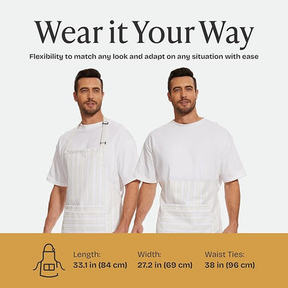 Will Well Kitchen Apron for Men and Women - 33" x 27" Oil-and-Water-Resistant with Adjustable Neck Strap and 38" Waist Ties for a Snug Fit, Lightweight with 2 Front Pockets - 1-Pack, White Stripe