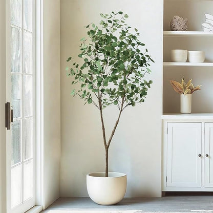 6.89ft Artificial Tree, Faux Eucalyptus Tree with Lifelike Leaves, Fake Eucalyptus Tree with Sturdy Plastic Pot, Artificial Plants for Office Home Living Room Indoor Outdoor Decor
