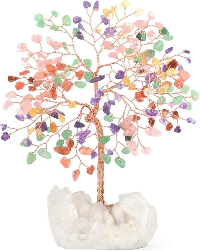 Gemstone Crystal Tree of Life,Quartz Cluster Base,Bonsai Money Tree Feng Shui Decor,Chakra Healing Crystals Positive Enegy-Good Luck Gift 5.5-6.3 Inches