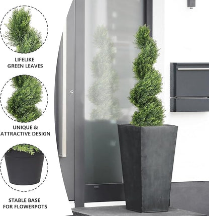 THE BLOOM TIMES 3ft Artificial Topiary Trees Set of 2, 36 inch Faux Cedar Cypress Spiral Topiary Trees Outdoor - Fake Plants for Garden Front Porch Indoor Outside Planter Christmas Decor 3 Foot