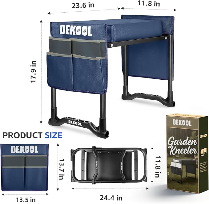 Garden Kneeler and Seat with Upgraded Wide & 3" Thick Kneeling Pad, Heavy Duty Garden Stool with 2 Large Tool Bags, Portable Bench for Weeding, Gardening Gifts for Women, Men, Seniors, Blue