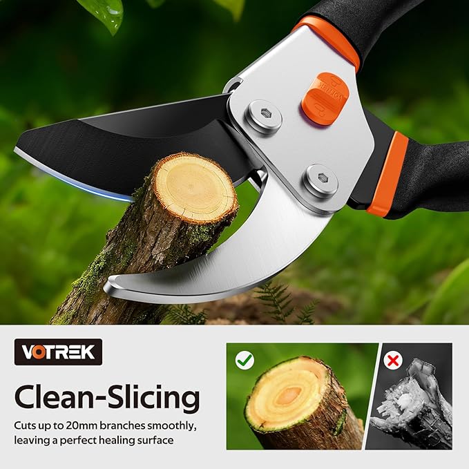 Effortless Pruning Shears: Professional 8.5”Garden Pruner with Jam-Proof Spring & Ever-Sharp SK5 Blade, Ergonomic Bypass Clippers for Rose, Tree Trimming & weak Hand, Heavy Duty Pruning Scissor
