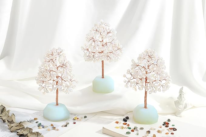SITUMEIZI Opal Healing Crystals Tree 7.09IN Healing Stones Opalite Natural Crystals Base Copper Wire Tree Life Gifts for Women Room Office Desk Decor Spiritual Meditation Energy Feng Shui Reiki