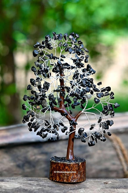 Black Tourmaline Crystal Tree with Silver Wire – Handcrafted Gemstone Tree for Protection, Grounding & Energy Cleansing