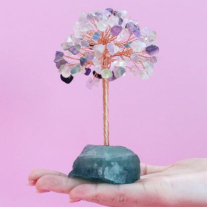 YATOJUZI Fluorite Healing Crystal Tree Natural Reiki Crystals Gemstone Stone Base Copper Wire Tree Life Money Trees Feng Shui Reiki Spiritual Energy Tree for Home Office Desk Decor Good Luck