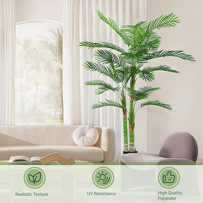 6FT Artificial Palm Tree, Artificial Palm Plant with Real Bark Design Faux Palm Tree for Indoor Outdoor Modern Decoration Plants in Pot for Home Office