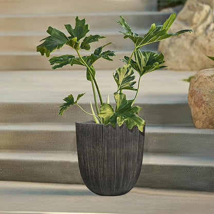 12.4"H Tall Round Plastic Planter for Indoor Outdoor Plants, Large Indoor Outdoor Plant Pots with Drainage Hole and Plug, Flower Pots for Plants, Modern Planter for Home Garden Patio,Vintage Black