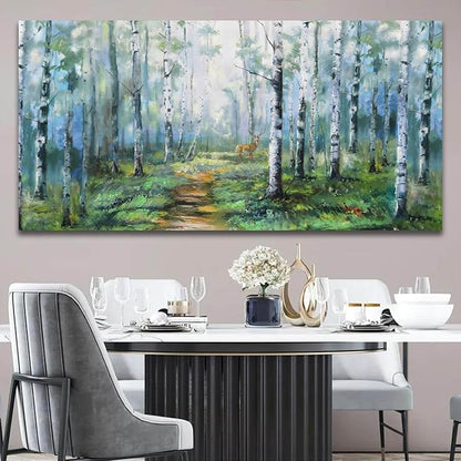 Enartly Birch Tree Wall Art for Living Room, Large Wall Decor Canvas Painting Green Forest Nature Picture Scenery Artwork Textured Framed for Bedroom Hallway Home Office Decoration 48"x24"