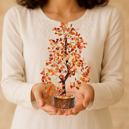 GEMSCITE Carnelian Crystal Tree with Golden Wire – Natural Healing Gemstone Bonsai for Home Decor & Positive Energy