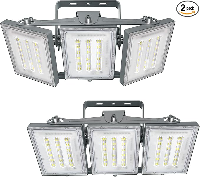 STASUN 2 Pack LED Flood Lights Outdoor, Max Series 150W 15000lm 6000K Daylight IP66 Waterproof, Commercial Parking Lot Lights, 3 Heads for Yard Street Stadium Outdoor Area Floodlight Security Light
