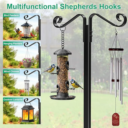 TomCare Garden Hose Holder with 2 Shepherds Hooks Heavy Duty Water Hose Holder Holds 160 FT Hoses Sturdy Hose Reel with 2 Tool Hooks Freestanding Outdoor Hoses Storage Hanger for Outside Yard, Black