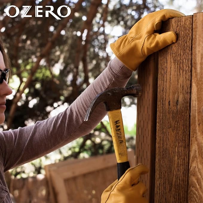 OZERO Gardening Work Gloves Men,1 Pair Insulated Heavy Duty Cut Resistant Thorn Proof Leather Cowhide Mens Women Mechanic Garden Gloves for Driving Welding-Medium