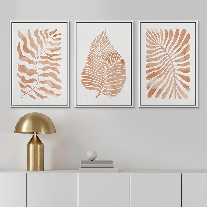 Ashbrook Framed Canvas Print Wall Art Set Orange Tropical Plant Silhouettes Nature Wilderness Illustrations Modern Art Rustic Chic Colorful for Living Room, Bedroom, Office - 16"x24"x3 White