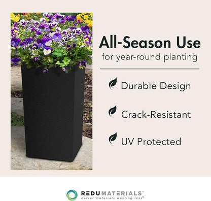 Tierra Verde Indoor & Outdoor Self-Watering Square Planter, Citadel Horizon, 13.5" x 26", Black - Planting Containers for Plants and Flowers - Gardening and Landscaping Accessories