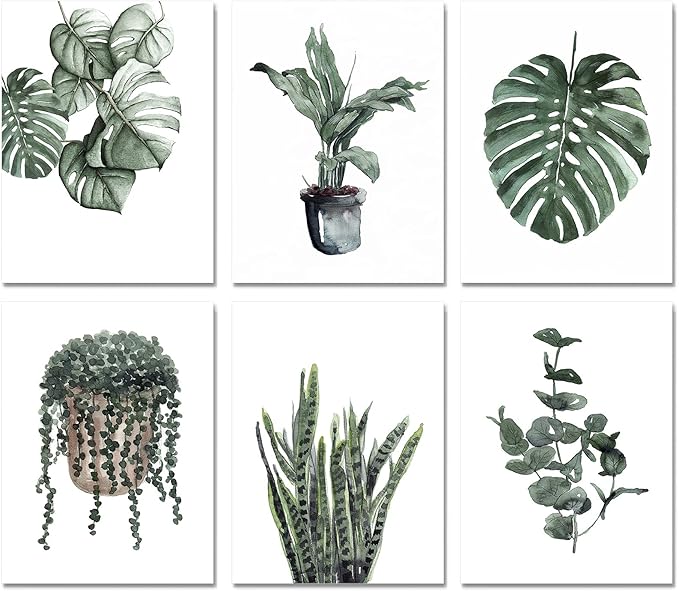 Plant Prints Wall Art Decor for Living Room, 8x10 Poster Canvas Prints Unframed Set of 6, Boho Wall Art Leaf Art Print Plant Posters Aesthetic