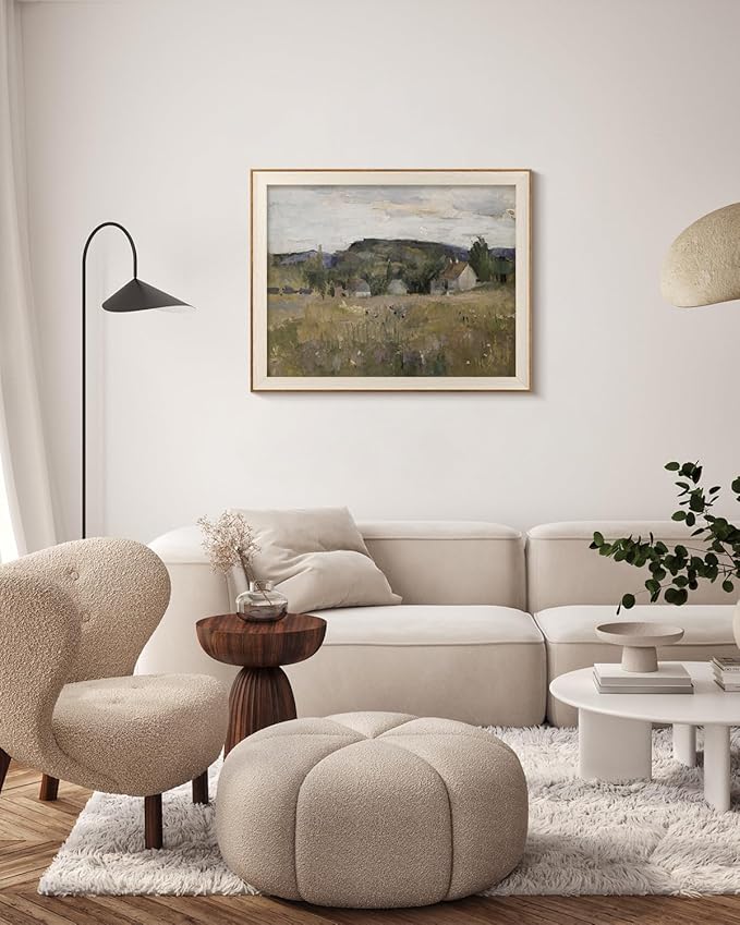 InSimSea Framed Canvas Wall Art Prints, Framed Canvas Art Wall Decor, Abstract Serene Countryside Scene Wall Prints, Mid Century Modern Decor for Living Room Bedroom Office 16x20In