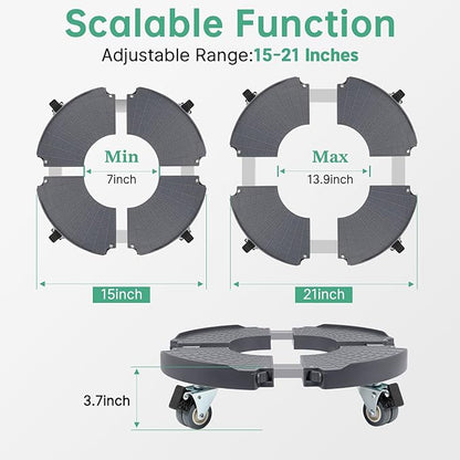 W B D WEIBIDA 2 Pack Round Dolly with Wheels Heavy Duty 440 Lbs Capacity, Rolling Plant Stand Adjustable Roller Base for Large Pots, Barrel, Drum, Cart with Casters