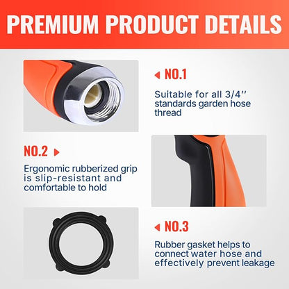 YAMATIC Garden Hose Nozzle, 10 Adjustable Spray Nozzle, Heavy Duty Water Hose Nozzle with THUMB CONTROL ON OFF VALVE for Watering Plants,Lawn Washing Cars,Cleaning,Showering Pets & Outdoor Fun, 2PCS