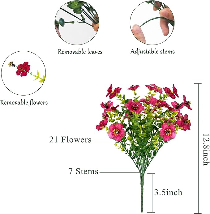 Faux Flowers for Outdoor Planters, Artificial Flowers for Outdoors, 12 Bundles Outdoor Flowers Uv Resistant, Artificial Flowers for Decoration, Red, Silk Faux Spring Flowers for Outside