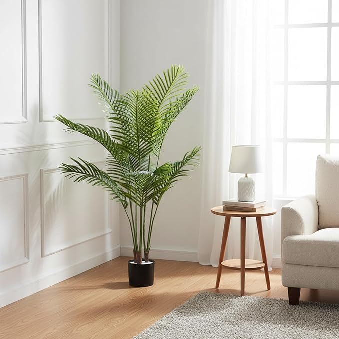 Artificial Palm Trees, 4FT Tall Faux Tree for Indoor and Outdoor, Artificial Plants with Basic Planter, Suitable for Home, Bathroom, Porch Outside Patio Decor