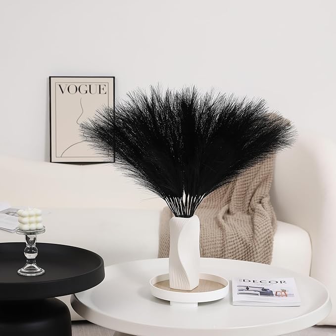 30pcs Black Pampas Grass - 24 Inch Faux Pampas Grass Decor, Short Artificial Pampas Grass for Gothic Room Decoration, Wedding, Party, Halloween and Home Decor(Black)