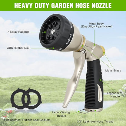 Yesker Garden Hose Nozzle, Water Hose Sprayer Nozzle Adjustable 7 Spray Patterns Heavy Duty Metal Water Nozzles for Hose Outdoor with Non-Slip Rubber Grip for Watering Plants Lawns Washing Cars Pets