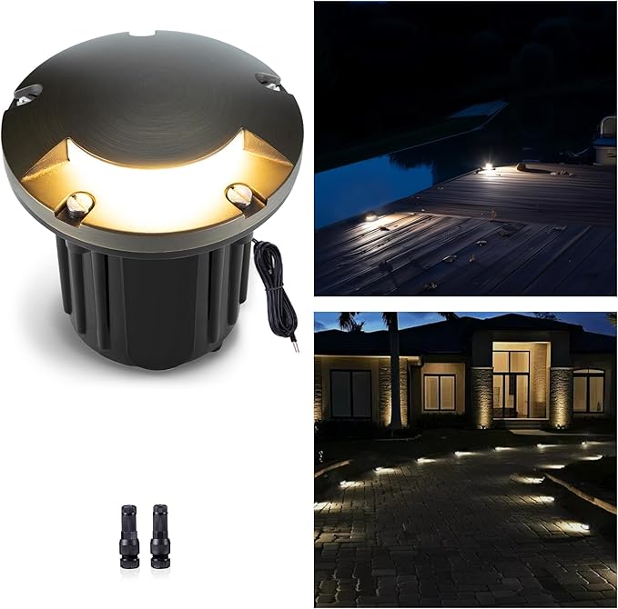 Gardenreet Brass Well Light - 12V Waterproof Outdoor In-Ground Landscape Lighting, LED Replaceable Bulb Ip65 Low Voltage Fixture, Antique Bronze for Pathway Floor Garden Without MR16 Bulb